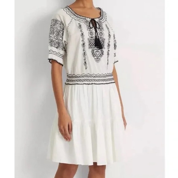 Ralph Lauren Black Label Embroidered Cotton  voile smocked dress NWT Size 14 - Picture 2 of 7